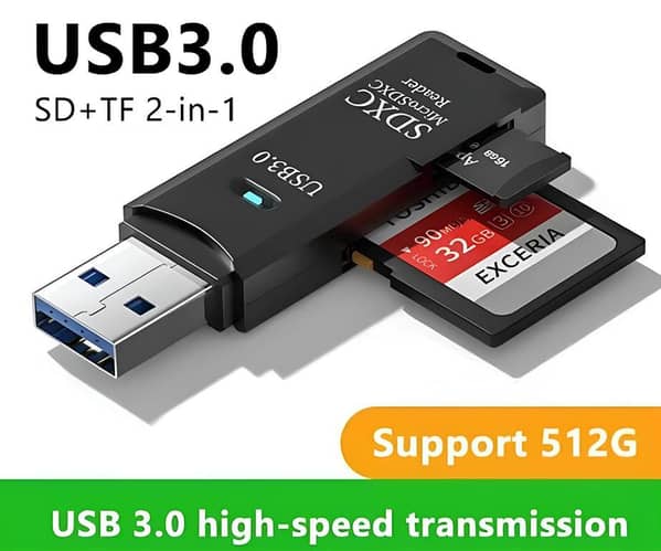 USB 3.0 Card Reader for SDXC and Micro SDXC Memory Cards - 2-in-1 Design