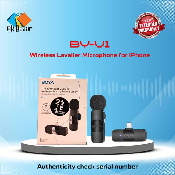 BOYA BY-V1 Wireless Microphone System with Lightning Connector for iOS Devices, Includes 2-Year Warranty
