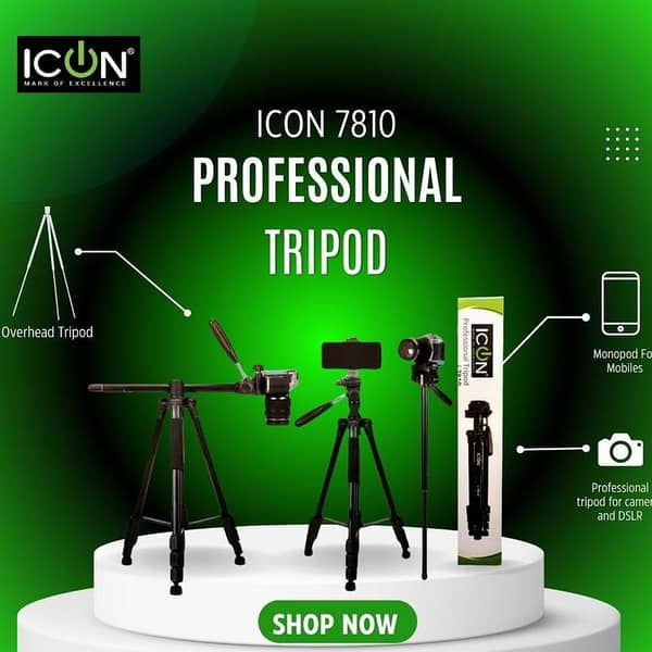 ICON i7810 Professional Tripod and Monopod for Mobile Devices, Mirrorless Cameras, and DSLRs