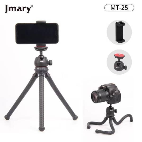 JMARY MT-25 Mini Flexible Tripod Stand for Mobile Phones, DSLRs, and Digital Cameras with Universal Phone Holder