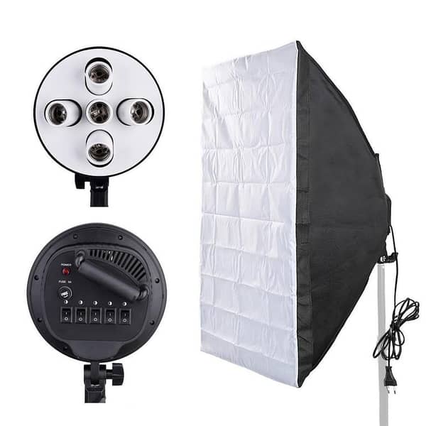 50x70 cm Softbox Photography Kit with 5 in 1 E27 Bulb Holder and Lamp Socket for Video and Photo Studio - Black