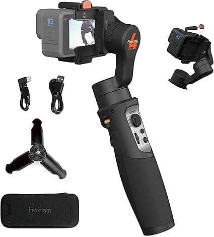Hohem iSteady Pro 4 Gimbal Stabilizer for GoPro 13/12/11/10/9/8/7/6/5, Osmo Action, and Other Action Cameras - Bluetooth & Cable Control, IPX4 Splash Proof, Includes Tripod