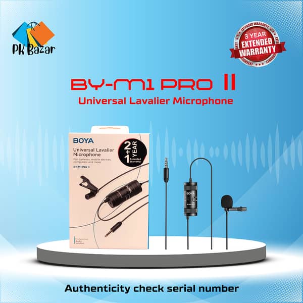 BOYA BY-M1 Pro II Omnidirectional Lavalier Microphone with Noise Cancellation and Monitoring Port for YouTube, TikTok, Interviews, and DSLR Cameras
