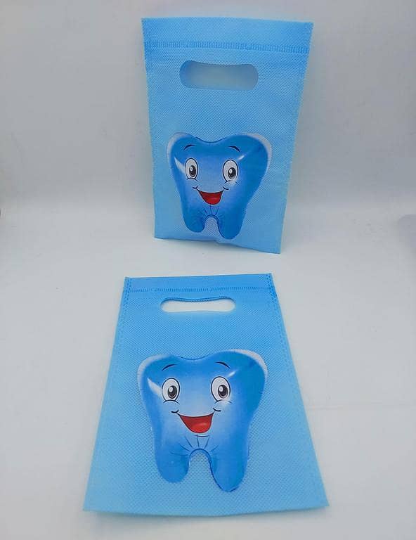 10-Pack First Teeth Theme Fabric Goody Bags - Ideal for Gifts, Each Bag Measures 8" H x 6" W