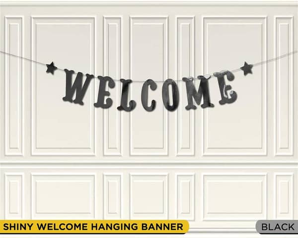 WELCOME THEME PARTY WALL DECOR WORD BANNER WITH RIBBON AND STAR CARDS