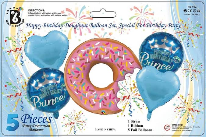 Set of 5 Donut Theme Foil Balloons - Includes 1 Large and 4 18-Inch Balloons
