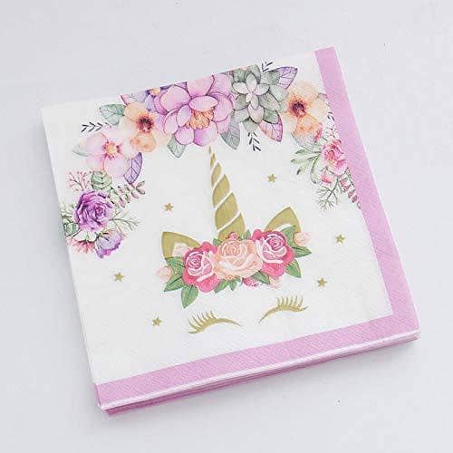 Pack of 10 Pink Unicorn Theme Napkins for Girls' Birthday Parties