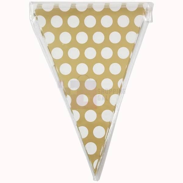 Golden Polka Dot Bunting Banner - 60 Inches Long - Set of 10 Flags - Each Flag 12 Inches Tall