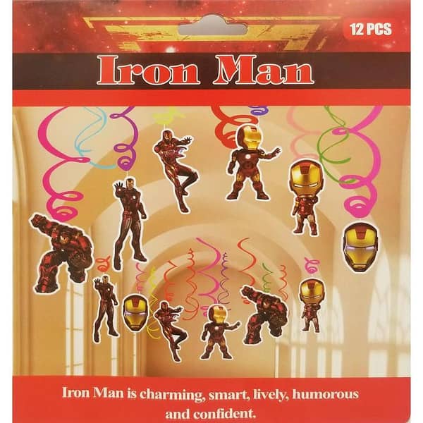IRON MAN SPIRALS DECORATION SET - 12 STREAMERS AND 6 CUTOUTS - AVENGERS THEME