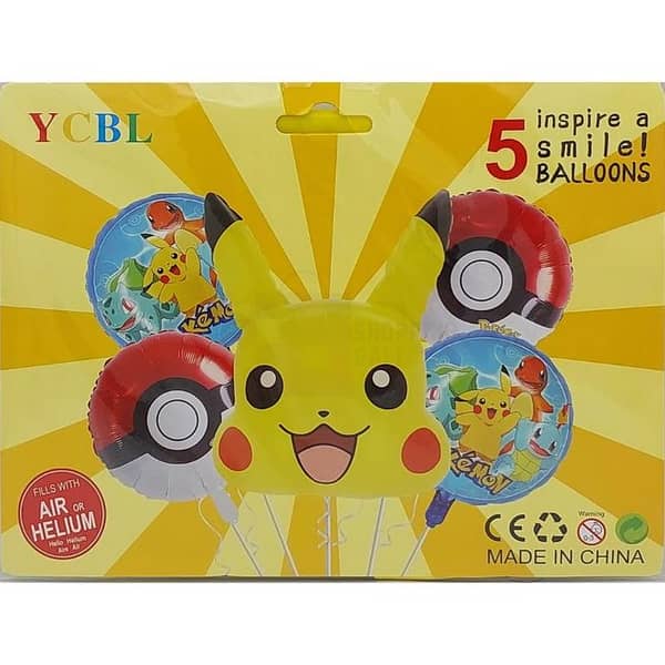 Set of 5 Pokemon Go Theme Foil Balloons for Party Decoration