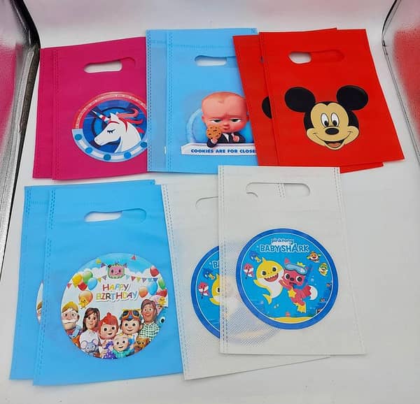 Pack of 10 Different Characters Fabric Bags - 8x6 Inches