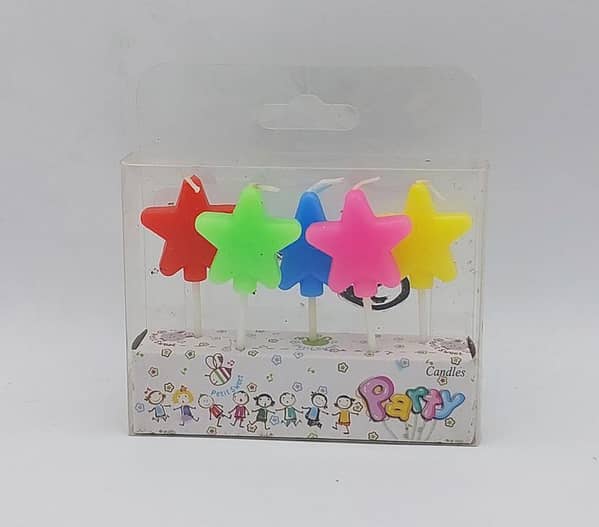 Set of 5 Multicolored Star Candles for Cake Decoration