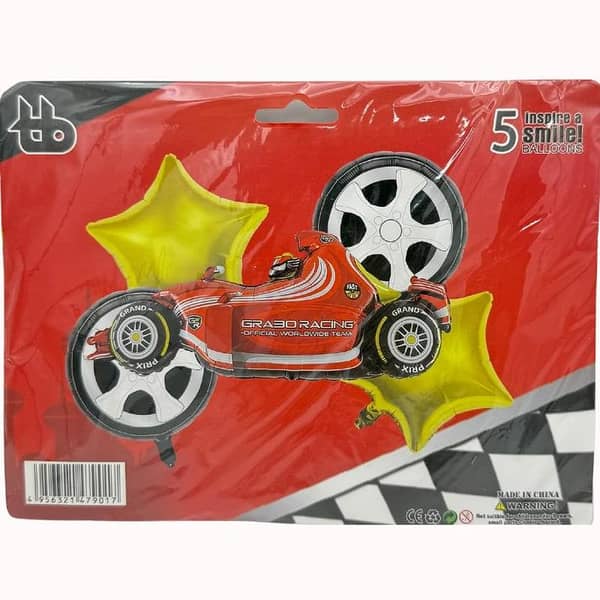 Set of 5 Racing Car Foil Balloons for Cars-Themed Parties