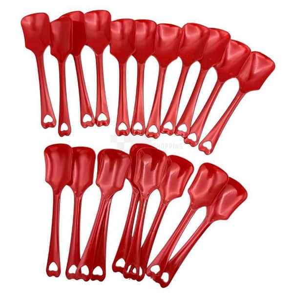 Pack of 20 Red 4-Inch Plastic Mini Dessert Spoons with Heart-Shaped Cutout