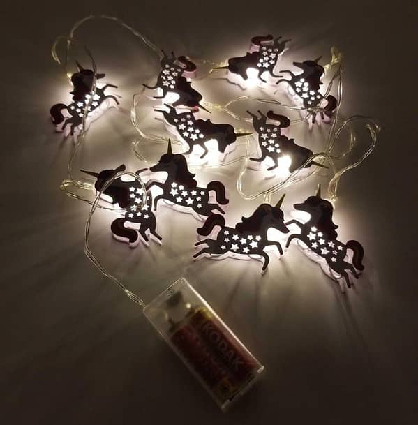 UNICORN BATTERY-OPERATED FAIRY LIGHTS - LED ROOM DECOR STRING WITH 10 METAL UNICORNS - 79 INCHES LONG