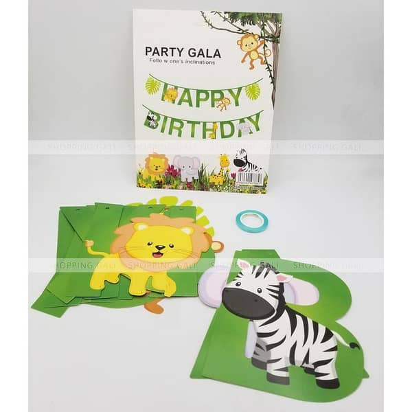 Happy Birthday Banner with Jungle Theme - 3 Meters Long - Green - Unisex Party Decoration