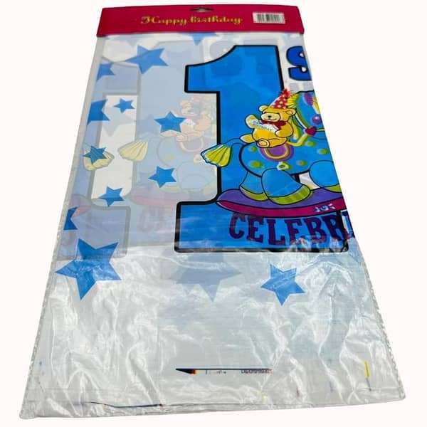Blue First Birthday Table Cover - 1st Birthday Celebration Table Decoration