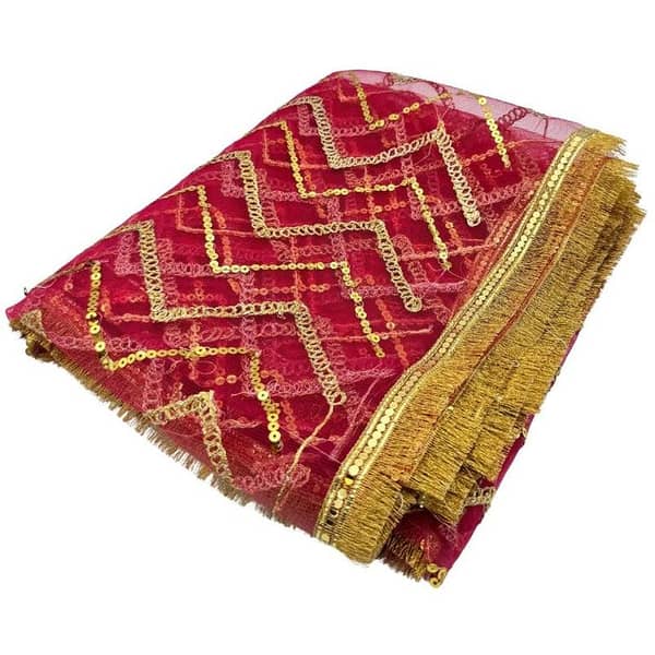 Organza Dupatta in Hot Pink with Golden Lace Trim
