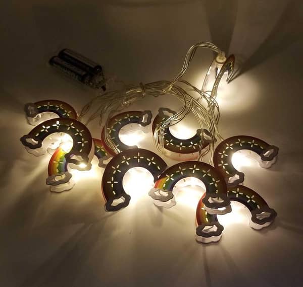 Battery Operated LED Rainbow Cloud Light for Room Decoration - 10 Clouds on a 75-Inch String