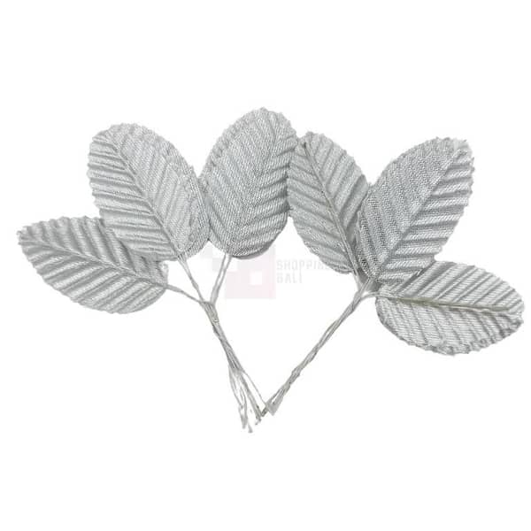 Silver Mesh Fabric Leaves - 9 Bunches of 10 Leaves Each for Crafts and Floral Arrangements - Total 90 Leaves
