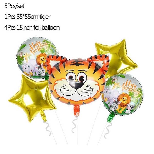 Tiger Foil Balloon Set - 5 Pack of Jungle Theme Balloons
