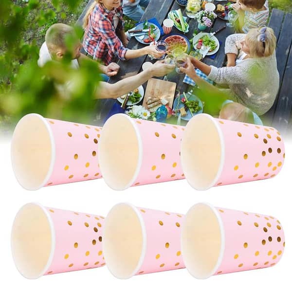 Pack of 10 Pink Golden Paper Cups for Pink Theme Party Tableware