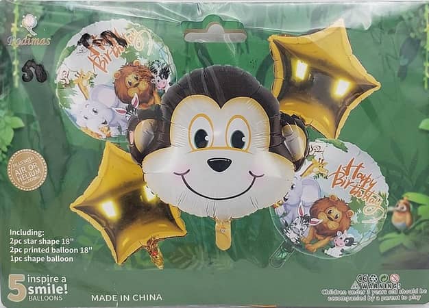 Monkey Foil Balloon Set - Jungle Theme (Set of 5 Balloons)
