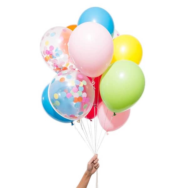 Pack of 10 Latex Balloons: 5 Multicolored and 5 Confetti-Filled Balloons