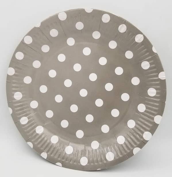 Pack of 10 Silver Polka Dot Paper Plates - 9 Inch Size