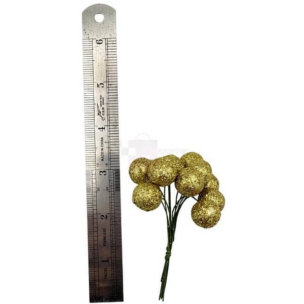 Artificial Golden Glitter Berry Picks - 5 Bunches with 60 Decorative Balls