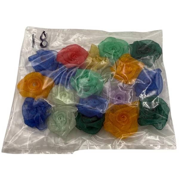 Pack of 18 Artificial Craft Roses in Assorted Colors - 0.7 Inch Mesh Flowers for DIY Projects