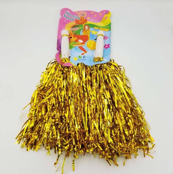 Set of 2 Golden Pom Poms for Cheerleading and Game Nights