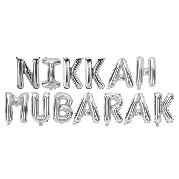Silver Nikkah Mubarak Foil Balloon Pack - 13 Balloons with 1 Filling Straw