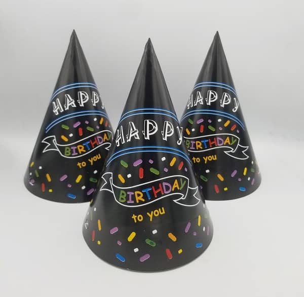 Pack of 10 Black Theme Birthday Party Caps for Happy Birthday Celebrations
