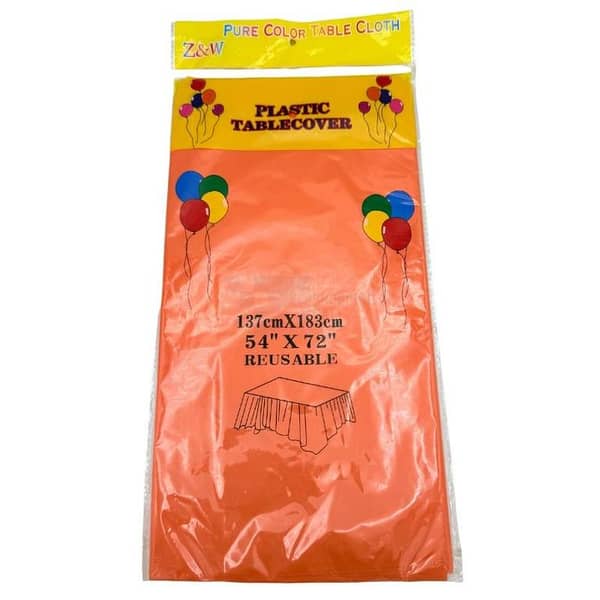Plastic Orange Table Cover - 54 x 72 Inches