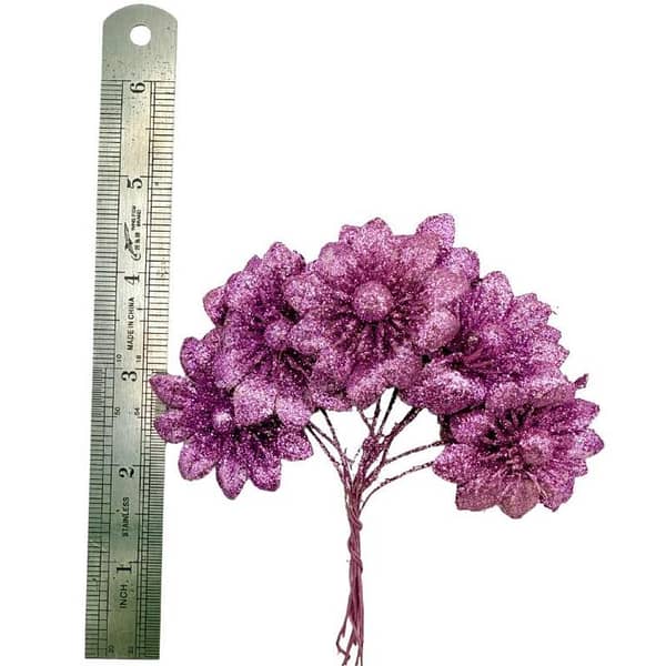 Artificial Purple Glitter Flower Craft Picks - Unisex Pack of 10