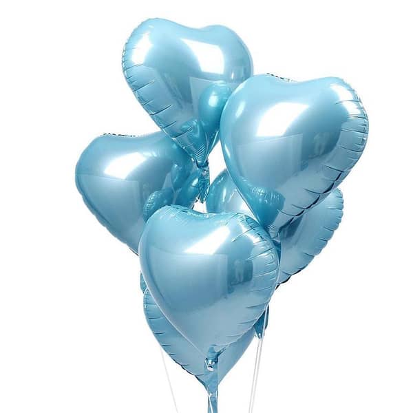 Pack of 5 Light Blue Heart-Shaped Foil Balloons, 18 Inch Size