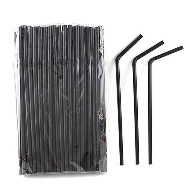 Pack of 100 Black Plastic Straws for Events and Gatherings