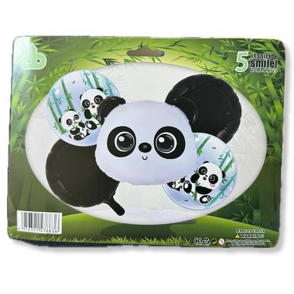 5-Piece Panda Theme Foil Balloon Set - Includes 1 Large and 4 Small Balloons
