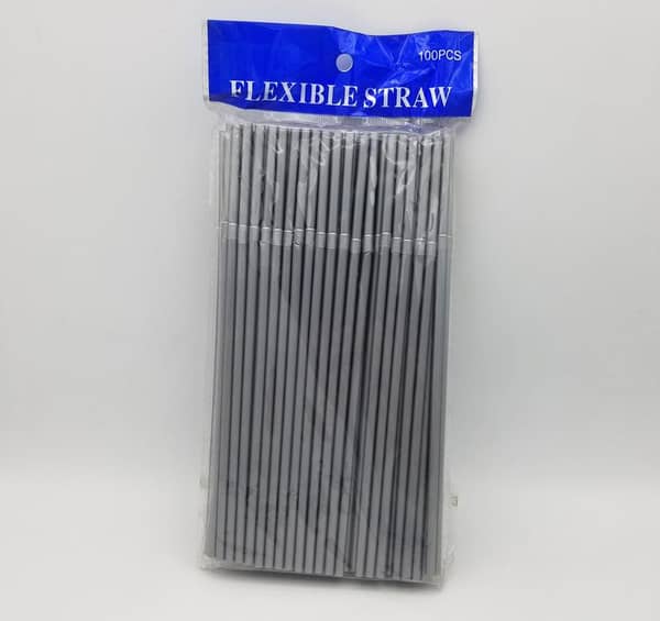 100 Plastic Silver Straws for Events and Parties