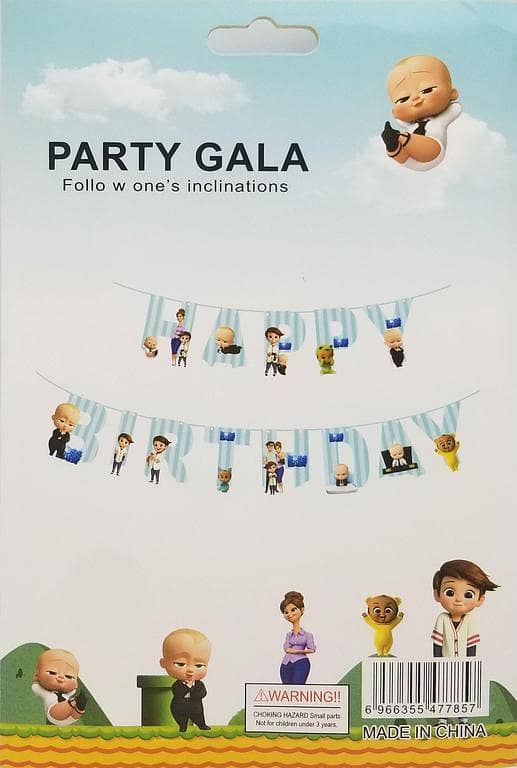 Happy Birthday Banner for Boss Baby Theme - Includes 13 Cards and 1 Ribbon