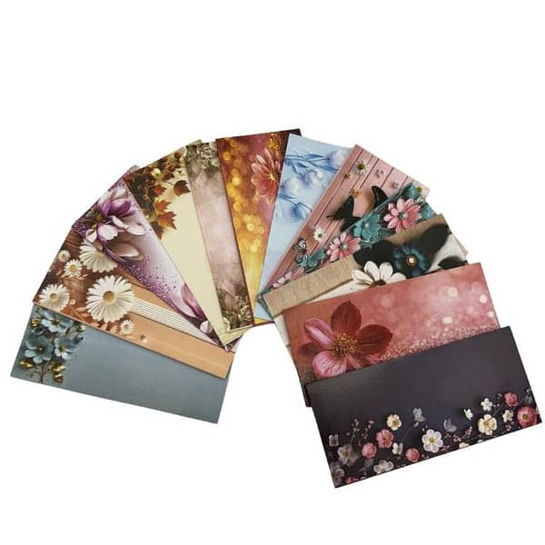 Pack of 12 Multicolor Floral Printed Envelopes - Each 16 x 5 Inches