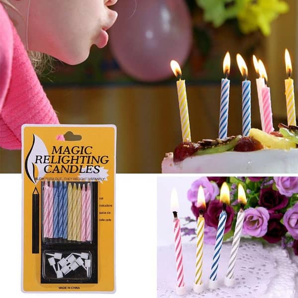 Multicolor Magic Relighting Candles - 2 Inch Decorative Cake Candles - Pack of 10 with Stands