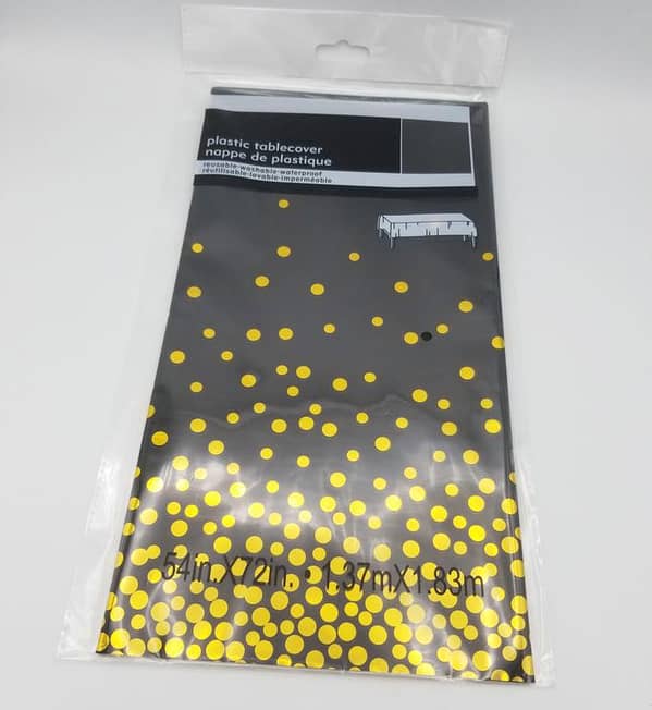 Black Table Cover with Golden Polka Dots - Size 137 cm x 183 cm