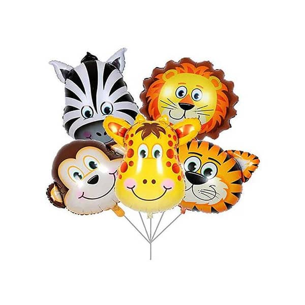 Jungle Theme Foil Balloon Set - 18-Inch Multi-Color Pack of 5 Unisex Balloons