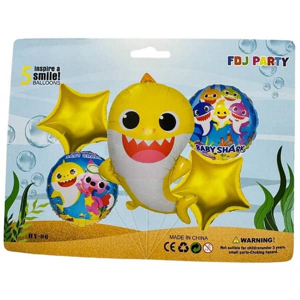 Set of 5 Baby Shark Theme Foil Balloons for Celebrations