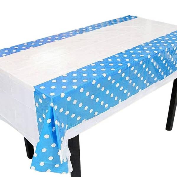 FEROZI Blue Polka Dot Table Cover - Plastic Cloth for 6 Seater Table, Size 108 cm x 180 cm