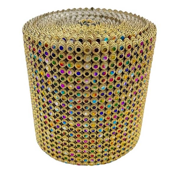 Golden Multicolor Beaded Lace Trim Roll - 5 Inch Width, 8 Gaz Length - Unisex - Single Pack