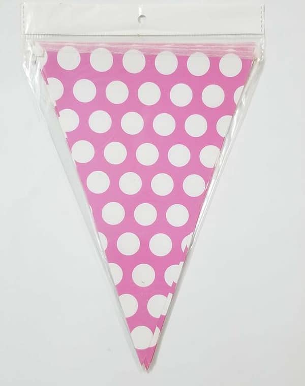 Pack of 10 Pink Polka Dot Bunting Flags for Party Decoration