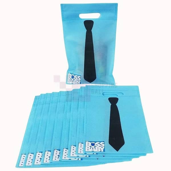 Pack of 10 Boss Baby Goody Bags - Blue Fabric Bags Measuring 12 x 8 Inches - Ideal for Boys' Party Favors